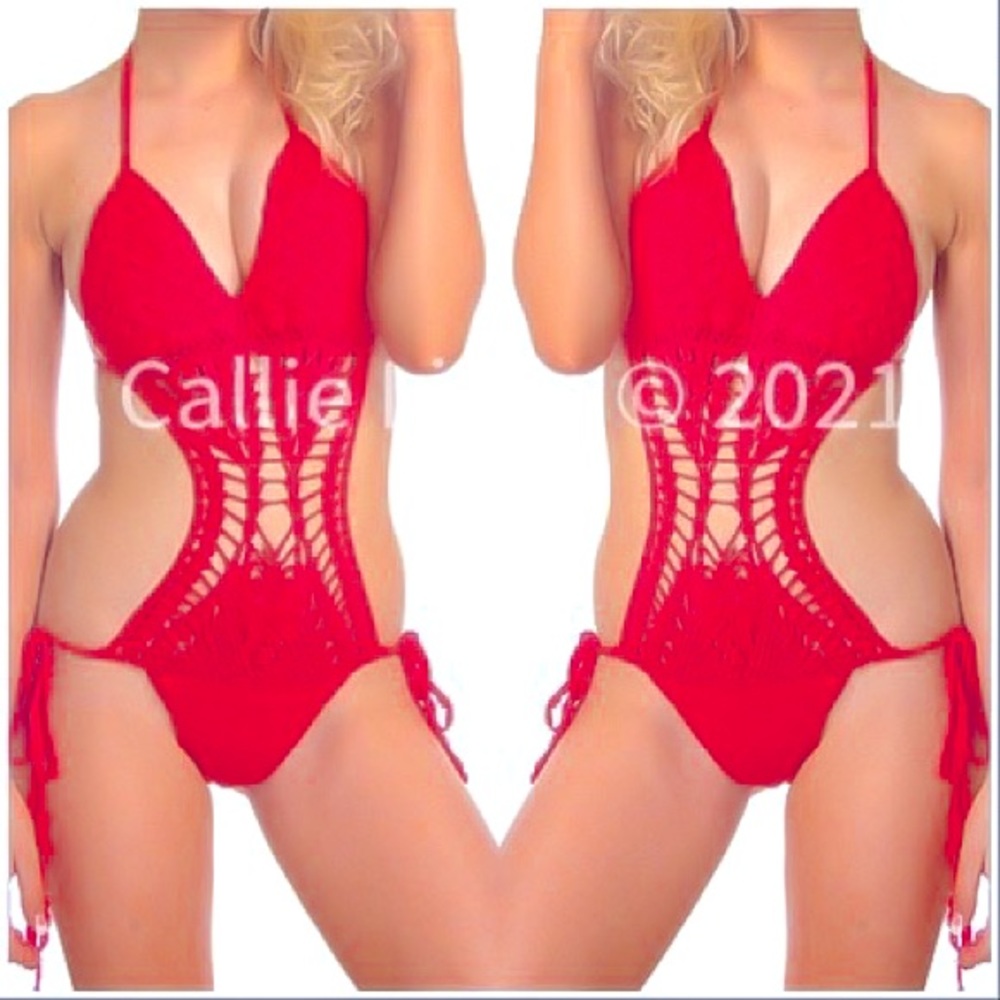 Callie Ruby Red: Crochet String Tied Monokini 2 Pack
